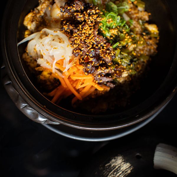 Korean bibimbap with vegetables and beef